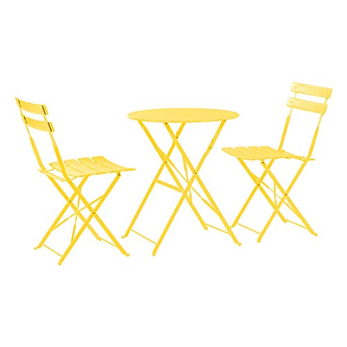 Harbour Housewares 2 Seater Sussex Bistro Set - Klapptisch Stühle Außenterrasse Gartenmöbel - Rund - Gelb
