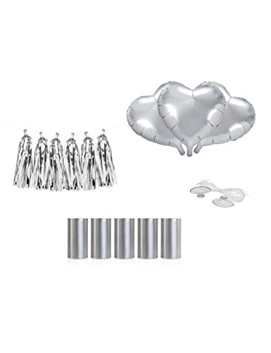 pd Hochzeit Deco Box CAR Dekoration Herz Luftballons und Dosen für Hochzeits Auto Silber