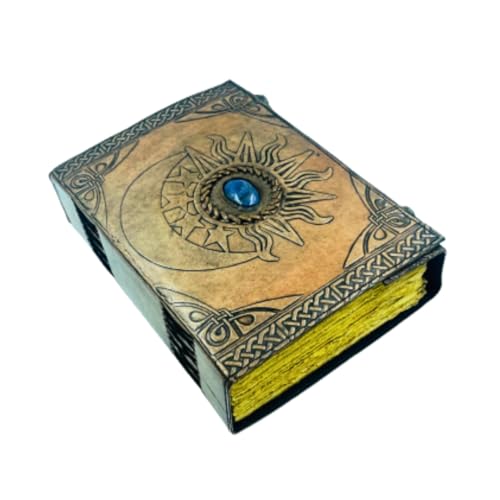 OVERDOSE Moom Lapis Stone Design Handmade vintage leather journa Double Lock Deckle edge paper, Blank spell book of shadows grimoire journal - 7x10 inches|17x25 cm|A4