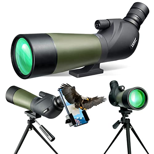 Gosky 20-60x60mm Spektiv, wasserdicht, stoßfest, mit Stativ und Digiscoping Adapter, BAK4 Prismen, für Zielschießen Jagd Vogelbeobachtung Wildlife Scenery