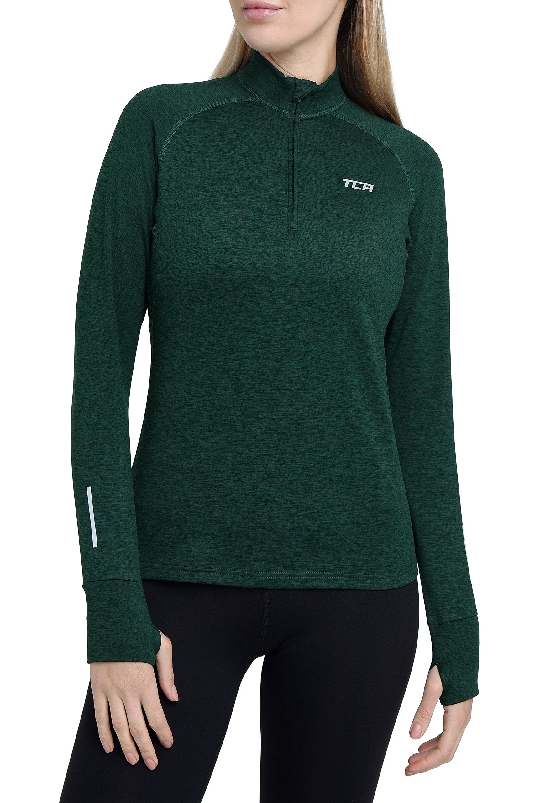 TCA Damen Winter Running Langarm Laufshirt mit Brustreißverschluss - Grün, M
