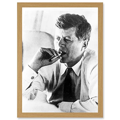 JFK John F Kennedy Smoking Cigar US President Picture A4 Artwork Framed Wall Art Print Rauchen Präsident Bild Mauer