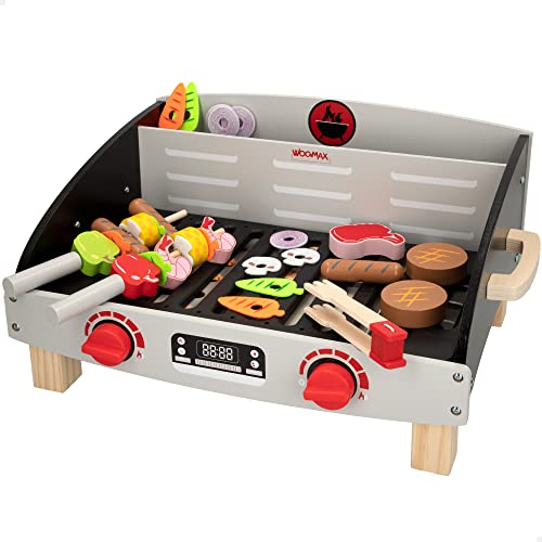 WOOMAX Holzgrill Tisch mit Spielzeugnahrung, 32 Stück, 50,5 x 34 x 23,5 cm, +2 Jahre, 49315