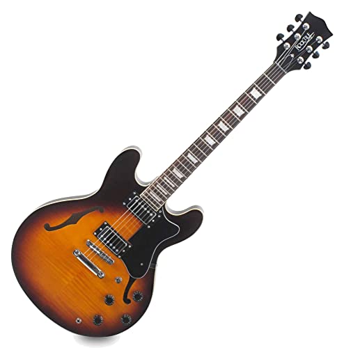 Rocktile Pro HB100-SB E-Gitarre (Halbresonanz/Hollowbody Korpus, 2 Humbucker, Rosenholz Griffbrett, Ahorn Hals, Mensur: 65 cm, Sattelbreite: 43 mm) Sunburst