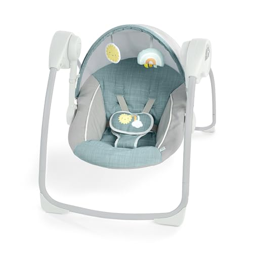 Ingenuity, Tragbare Sun Valley - Babyschaukel - Sonnenschirm, 2 Spielzeuge, in 2 Positionen verstellbare Sitz, unisex, fr Babys von 0-9 Monaten, grau