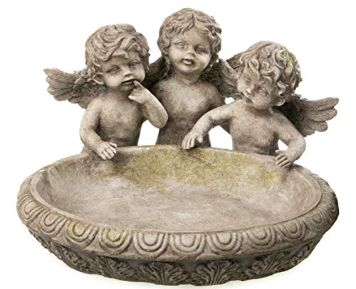 ETC dekorative ausgefallene ovale Vogeltränke mit 3 Engelchen aus wetterfestem Polystone