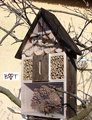 BTV Batovi 120 cm (mit Ständer) Insektenhotel Wildbienen-Haus schwarz anthrazit dunkelgrau Holz Nistkästen biologische Gartenideal für Wildbienen/Mauerbienen da Tiefe 12 cm