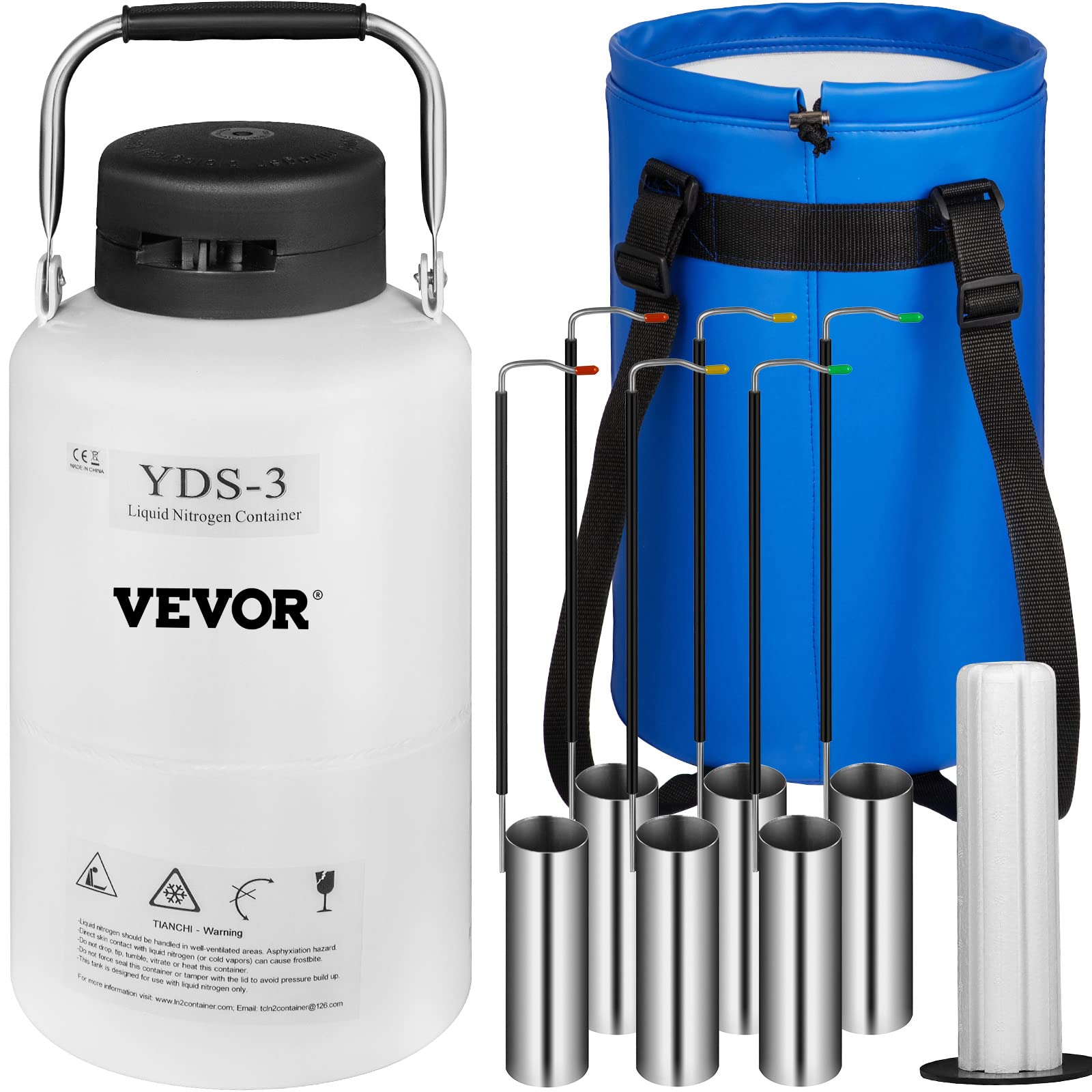 VEVO R Behälter für flüssigen Stickstoff, 3 l, kryogener Behälter für flüssigen Stickstoff, LN2, kryogener Behälter, statisch, Dewar-Tank mit Gurten, für wissenschaftliche medizinische Forschung