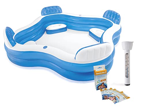 Planschbecken 56475NP - Swimcenter - Family Lounge Pool (229x229x66cm) + Wasserpflegemittel & Thermometer blau