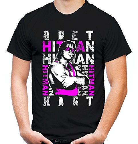Bret Hart Männer und Herren T-Shirt | Wrestling Vintage Legend ||| (4XL, Schwarz)