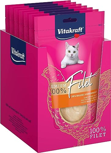 Vitakraft Premium Filet, Katzensnack, mageres Hühnchenfilet, schonend gegart, Hypoallergen und getreidefrei, in Vorratsgröße (7x 70g)