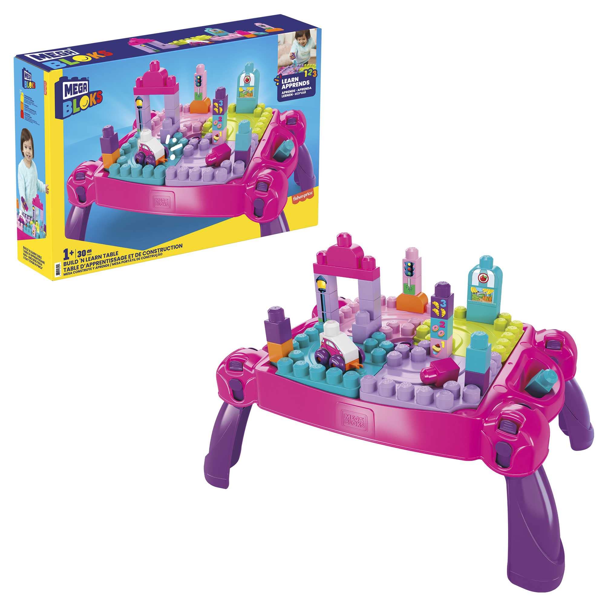 MEGA Bloks FFG22 - Bau- und Stapelspaß, Bau- und Spieltisch, inklusive 30 Bausteine, rosa, Spielzeug ab 1 Jahr