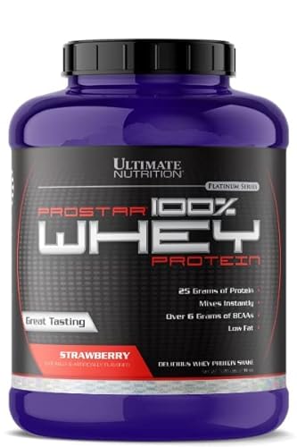 Ultimate Nutrition Prostar Whey Protein Powder of Isolate Concentrate Peptides Blend – Low Carb and Sodium, Keto Friendly, 25 Grams of Protein and 6 Grams of BCAAs - 80 Servings, Strawberry, 5 Pounds