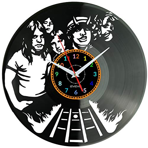 EVEVO AC-DC ACDC Wanduhr Vinyl Schallplatte Retro-Uhr groß Uhren Style Raum Home Dekorationen Tolles Geschenk Wanduhr AC-DC ACDC