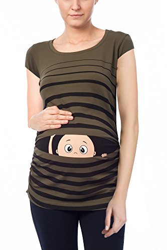 Witzige süße Umstandsmode T-Shirt mit Motiv Schwangerschaft Geschenk - Kurzarm (S, Khaki)