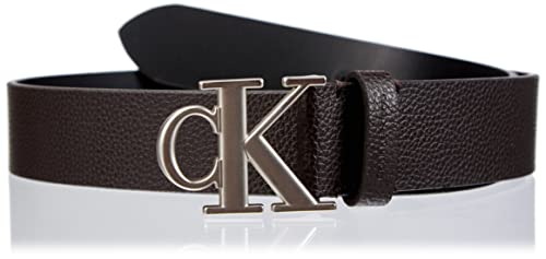 Calvin Klein Herren Gürtel Round Mono Plaque Belt 35mm aus Leder, Braun (Bitter Brown), 135 cm
