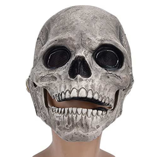 PenRux Totenkopf-Maske, Gruselige Vollkopf-Schädelmaske mit Beweglichem Kiefer, Halloween, Gruseliger, Realistischer Latex-Helm für Cosplay-Party-Requisiten, Geschenke, Kostümpartys