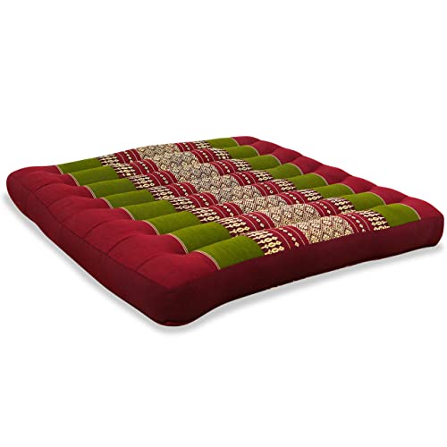 livasia Kapok Sitzkissen 50x50x6,5cm der Marke Asia Wohnstudio, optimal als Stuhlauflage oder Meditationskissen, Bodenkissen BZW. Stuhlkissen (rot/grün)