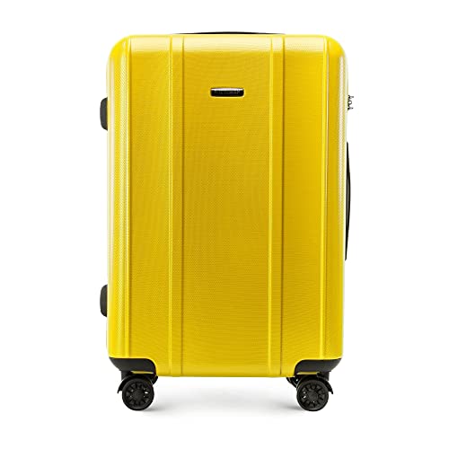 WITTCHEN Classic Line Elegante Mittelgroßer Koffer aus Robustem Polycarbonat mit vertikaler Prägung TSA-Schloss Größe M 62L Gelb