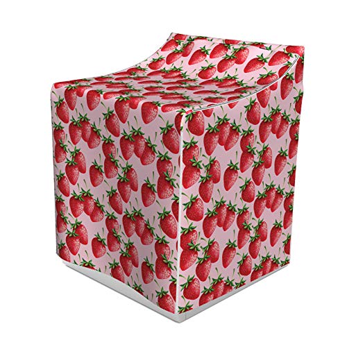 ABAKUHAUS rot Waschmaschienen und Trockner, Köstliche Big Erdbeeren auf rosa Hintergrund Schmackhafte saftige Reife Sommer-Früchte, Bezug Dekorativ aus Stoff, 70x75x100 cm, Rot, Grün, Rosa