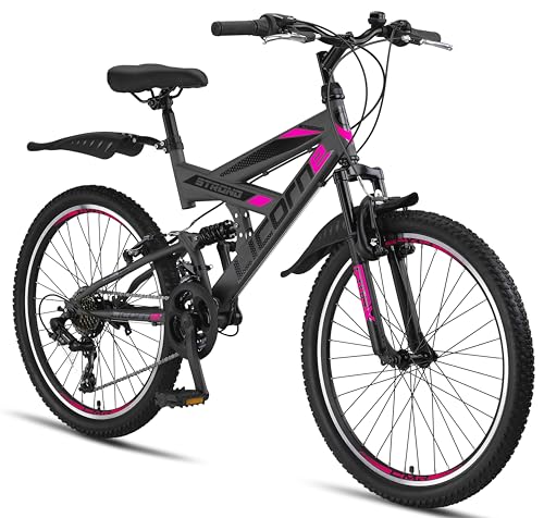 Licorne Bike Strong V Premium Mountainbike in 24 Zoll - Fahrrad für Jungen, Mädchen, Damen und Herren - 21 Gang-Schaltung - Vollfederung