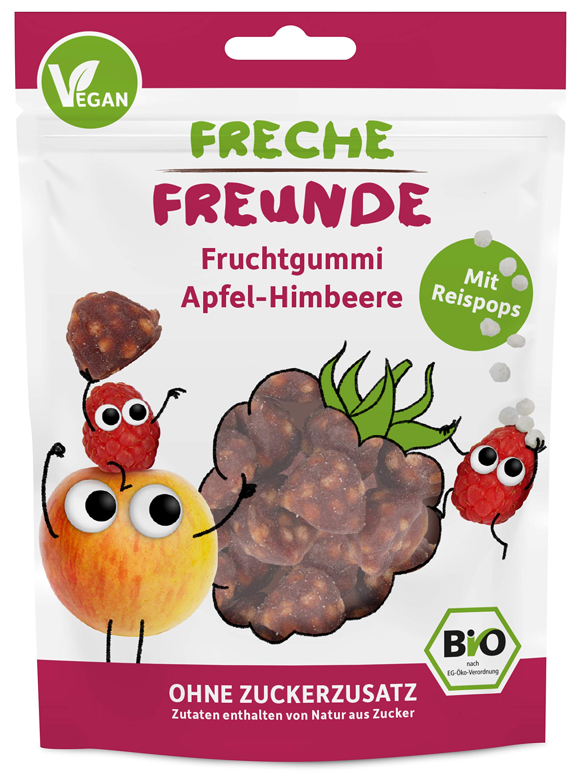 FRECHE FREUNDE Bio Fruchtgummi Apfel-Himbeere mit Reispops, Bio Frucht Snack für Kinder, glutenfrei, vegan, 20er Pack (20 x 30g)
