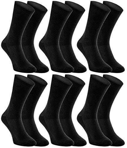 Rainbow Socks - Damen Herren Antibakterielle Diabetiker Socken Ohne Gummibund - 6 Paar - Schwarz - Größen 42-43