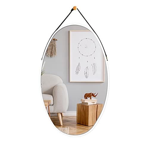 Spiegel oval，Spiegel rund Holz ，（73cm x 45cm） spigel modern Rund Holz Wand Spiegel zum Aufhängen Runder Spiegel Bambus Spiegel rund Weiß