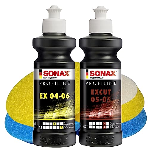 Craft-Equip Polier-Set bestehend aus Sonax Polituren EX 04-06 / EXCUT 05-05 je 250ml und 4 Stück Polierpads