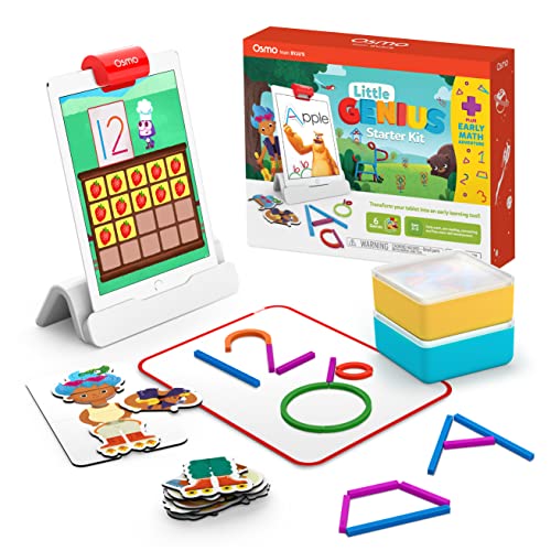 Osmo - Little Genius Starter-Set für iPad + frühes mathematisches Abenteuer – 6 Lernspiele – Alter 3–5 Jahre – Zählen, Formen, Phonik und Kreativität (Osmo iPad-Basis im Lieferumfang enthalten)