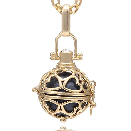 Morella Damen Halskette Edelstahl Gold 70 cm mit Herz Anhänger Gold und Klangkugel schwarz Ø 16 mm in Schmuckbeutel