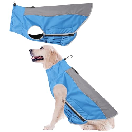 PLUS PO Regenmantel Für Hunde Wasserdicht Hunderegenmantel Für Kleine Hunde Hund Regenmäntel wasserdicht mit Kapuze Hund voller Regenmantel Blue,XXL