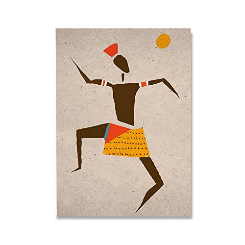 Afrikanische Tänzer Moderne Kunst Traditionelle Farbe Kleid Abstrakte Druck Retro Pop Leinwand Dekor Mural Home Raum Wanddekoration (Color : B, Size : 50x70cm no frame)