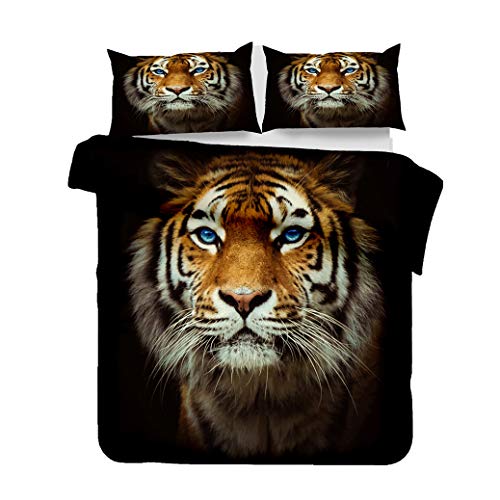 Sticker Superb Bettbezug Tiermotiv mit Tiger Löwe Leopard 3D-Digitaldruck Muster Schwarz Weiß Gelb Grau Mikrofaser 2/ 3teilig Set Bettwäsche Set mit Kissenbezug (Tiger, 200 x 200 cm)