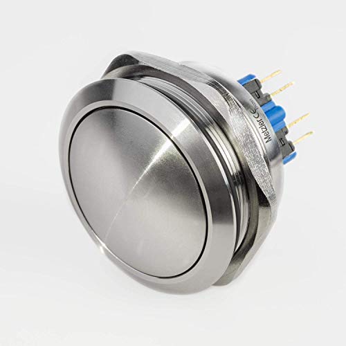 Druck-Taster aus Edelstahl - Druck-Knopf mit 40 mm Durchmesser - IP67 Schutzart - Schaltleistung: 250 V bei 5 Ampere (Gewölbte Tastfläche)