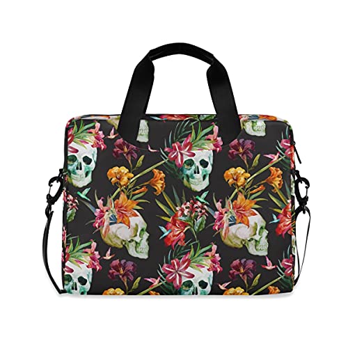LIFE5LCL Laptoptasche mit Totenkopf-Blumen-Muster, 15,6 Zoll (39,6 cm) Reise-Aktentasche mit Schultergurt für Damen und Herren