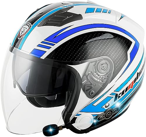 Motorrad Open Face 3/4 Helm Bluetooth Moto Helmets ECE-Zulassung Moped Mofa-Helm Chopper Pilot Biker C,XL