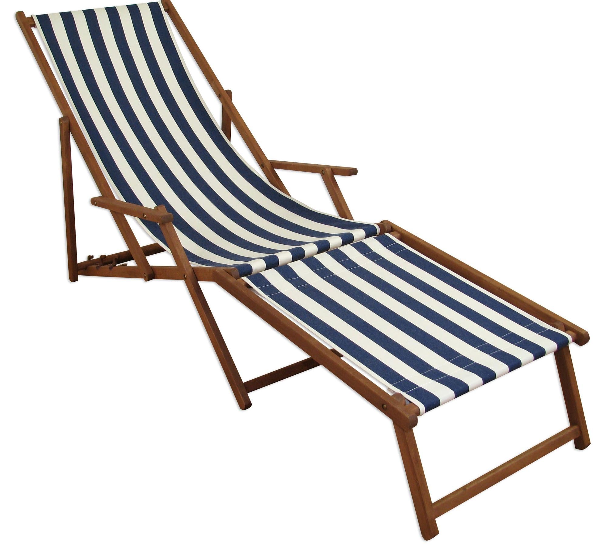 Erst-Holz Liegestuhl blau-weiß Sonnenliege Gartenliege Deckchair Buche dunkel Fußablage klappbar 10-317F