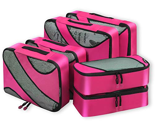 BAGAIL Sechs teiliges Set Würfel Paket Leichte Tasche Aufbewahrungstasche Reise Gepäck Multipurpose Kleidertaschen mit Reissverschluss Reisetachen Gepäcktasche Wäschebeutel Rosig