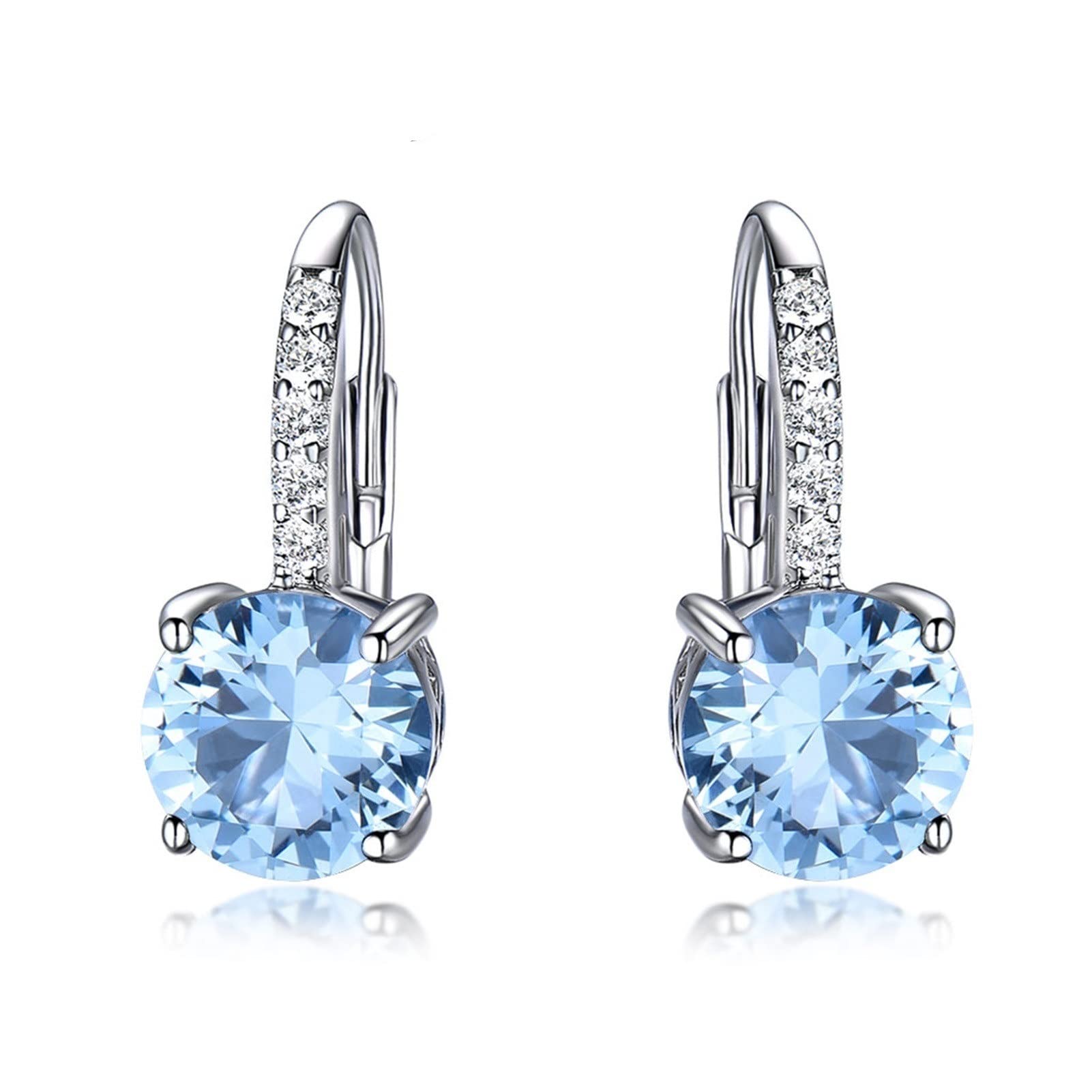HONGYAN 925 Sterling Silber Ohrringe Edelstein Erstellt Smaragdclip Ohrringe for weibliche Geburtstags-Jubiläumsgeschenke (Gem Color : Sky Blue Topaz)