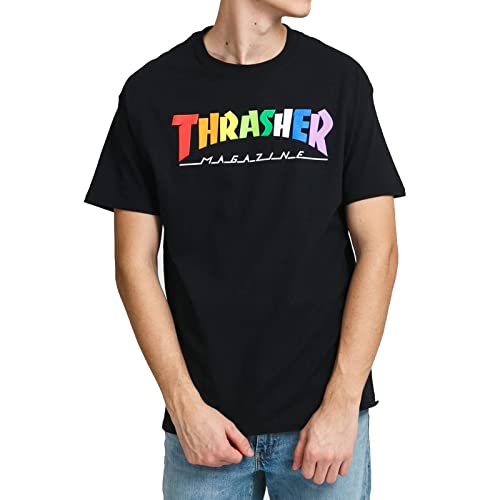 Thrasher Magazine Men's Outlined Rainbow Mag Black Short Sleeve T Shirt M