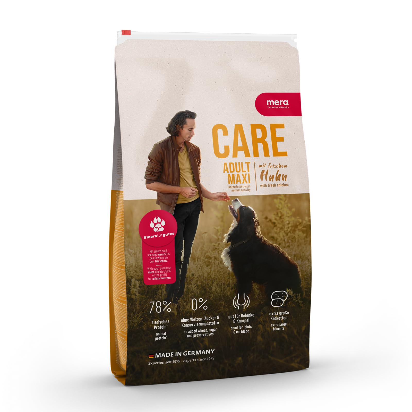 mera Care Adult Maxi Huhn, Trockenfutter für Hunde großer Rassen, mit 78% tierischem Protein, ohne Weizen (10kg)