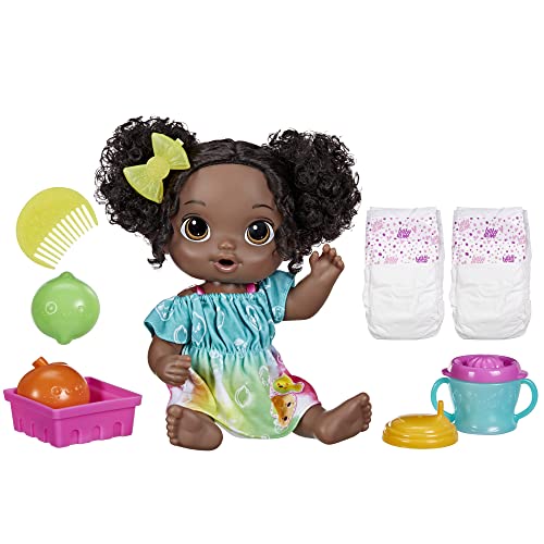 Baby Alive Fruchtsaft-Spaß Puppe, Limette, Spielzeug-Saftpresse Babypuppen-Set, trinkt, Macht PIPI, ab 3, schwarzhaarig