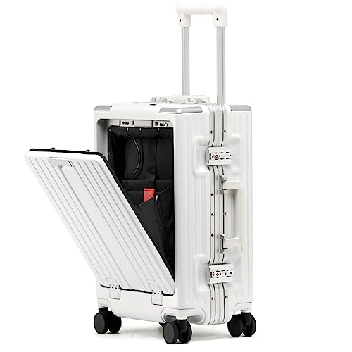 PRUJOY Leichtes Gepäck mit Spinnerrädern, Handgepäck, USB-Ladeschnittstelle, klappbarer Getränkehalter, TSA-Zollschloss (White 20 in)