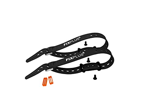 Fixplus Gear Tightener Set 46cm - Ladungsbefestigung am Fahrrad für große Teile – Zwei Aluminium Halter inkl. Schrauben + Zwei Spannbänder 46cm Länge (schwarz) und Zwei Strapkeeper (orange)