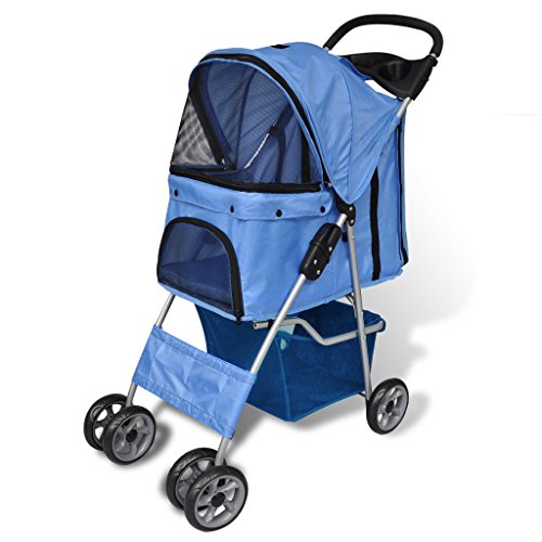 Anself Hundebuggy Hundewagen Pet Stroller mit Becherhalter und Sonnenschutz 4 Räder Blau