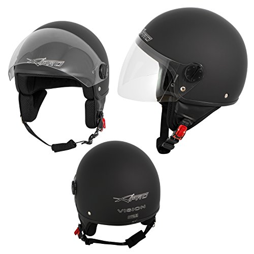 A-Pro Motorradhelm Motorrad Roller Jet Helm Demi Mit Viser Matt Schwarz S