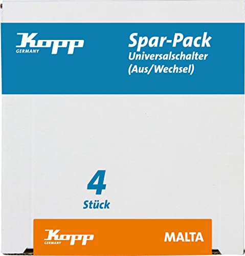 Kopp Malta Spar-Pack: 4 Universalschalter (Aus-und Wechsel), silber-anthrazit,622615059, 4 Stück