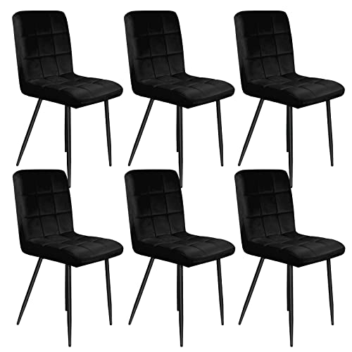 Set mit 6 Esszimmerstühlen, 6 Esszimmerstühlen, gepolstert, aus Samt, Gestell aus Metall, Loungestuhl, Design und bequem (Schwarz, 6 Stück)