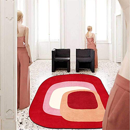 Moderner schicker Teppich Einzigartiges Temperament Rot Unregelmäßige Form Ovaler weicher Teppich, für Wohnzimmer Schlafzimmer Küche Garderobe Nacht Kinderzimmer Stuhl Matte-60 * 90CM
